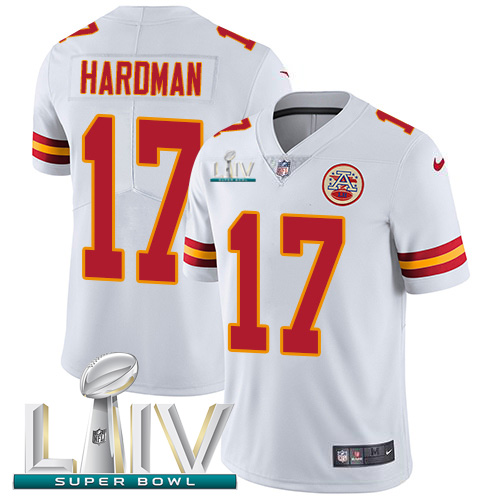 Kansas City Chiefs Nike 17 Mecole Hardman White Super Bowl LIV 2020 Men Stitched NFL Vapor Untouchable Limited Jersey